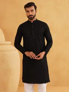 SOJANYA Ethnic Motifs Embroidered Sequinned Long Sleeves Straight Pure Cotton Kurta
