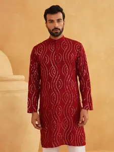 SOJANYA Embellished Pure Cotton Mandarin Collar Straight Kurta