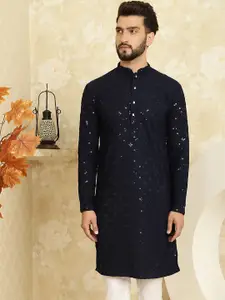 SOJANYA Ethnic Motifs Embroidered Sequinned Long Sleeves Straight Pure Cotton Kurta