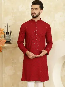 SOJANYA Embellished Pure Cotton Mandarin Collar Straight Kurta