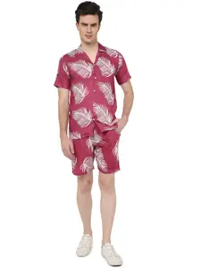 FINIVO FASHION Tropical Printed Lapel Collar T-Shirt & Shorts