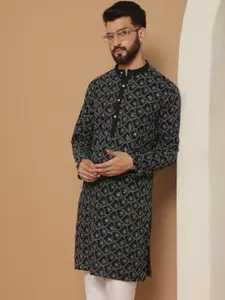Anouk Men Black Geometric Flared Sleeves Mirror Work Kurta