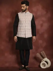 Anouk Embroidered Regular Thread Work Kurta With Churidar & Nehru Jacket