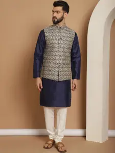 Anouk Woven Design Mandarin Collar Long Sleeves Kurta with Churidar Nehru Jacket