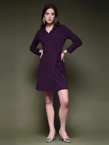 Selvia Notched Lapel Collar Tie Up Wrap Dress