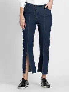 SHAYE Cotton Washed Front Slit Smart Straight Fit Stretchable Jeans