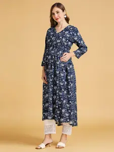 MomToBe Floral Printed V-Neck Empire Maternity Kurta