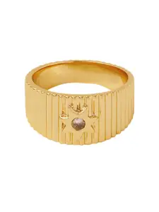 Accessorize Real Gold-Plated Crystals Studded Corrugated Finger Ring