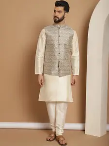 Anouk Woven Design Straight Kurta with Churidar & Nehru Jacket