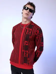 The Indian Garage Co Men Red Striped Sweatshirt