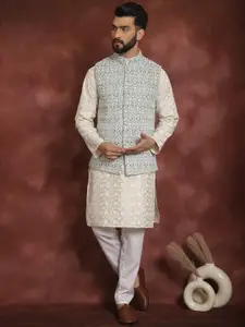 Anouk Floral Embroidered Regular Thread Work Kurta with Churidar & Nehru jacket
