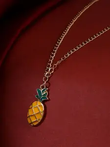 VIRAASI Gold-Plated Stone-Studded Pendant With Chain
