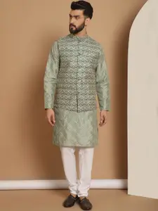 Anouk Mandarin Collar Embroidered Knee Length Regular Thread Work Kurta with Churidar