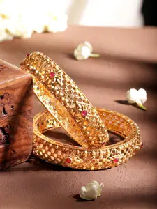 Rubans Set Of 2 Gold-Plated Studded Bangles
