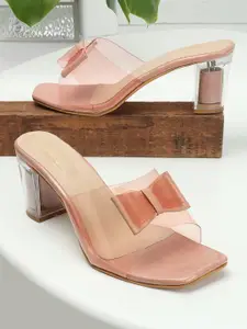 DressBerry Beige Open Toe Block Heels With Bow