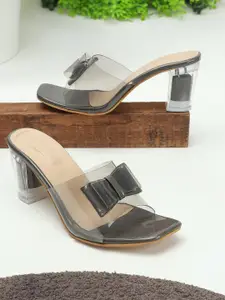 DressBerry Grey Open Toe Block Heels With Bow