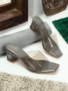 DressBerry Grey Open Toe Block Heels