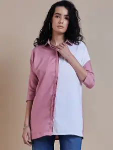 Roadster Colourblocked Spread Collar Oversized Casual Shirts
