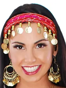 JENNA Women Embroidered Belly Dance Hip Scarf & Waistband & HeadBand  With Top