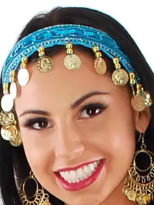 JENNA Women Embroidered Belly Dance Hip Scarf & Waistband & HeadBand  With Top