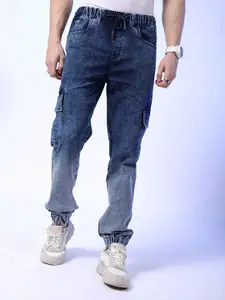 The Indian Garage Co Men Mid-Rise Heavy Fade Stretchable Cargo Jogger Jeans