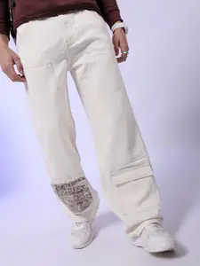 The Indian Garage Co Men White Relaxed Fit Low Distress Jeans