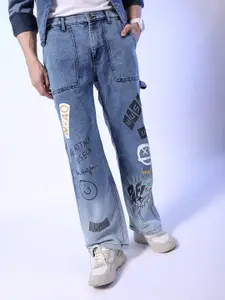 The Indian Garage Co Men Blue Relaxed Fit Highly Distressed Heavy Fade Stretchable Jeans