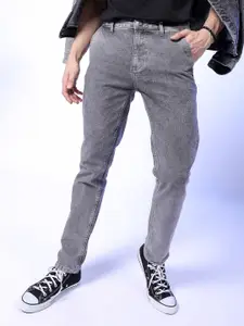 The Indian Garage Co Men Grey Slim Fit Low Distress Heavy Fade Jeans