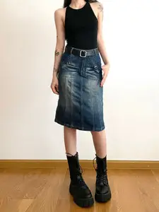 KPOP Pure Cotton Straight Knee Length Skirt