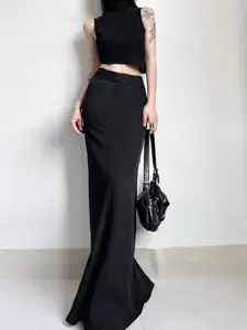 KPOP Mid-Rise Straight Maxi Skirt