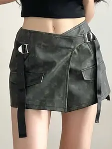 Stylecast X KPOP Green Abstract Printed Straight Mini Skirt