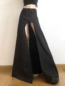 Stylecast X KPOP Black Cut Out Flared Maxi Skirt