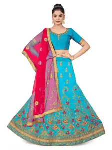 MANVAA Embroidered Beads and Stones Semi-Stitched Lehenga & Unstitched Blouse With Dupatta