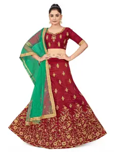 MANVAA Embroidered Beads & Stones Semi-Stitched Lehenga & Unstitched Blouse With Dupatta