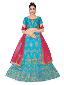 MANVAA Embroidered Beads and Stones Semi-Stitched Lehenga & Unstitched Blouse With Dupatta