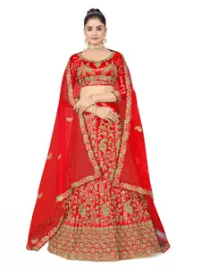 MANVAA Embroidered Beads and Stones Semi-Stitched Lehenga & Unstitched Blouse With Dupatta