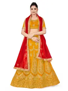 MANVAA Embroidered Thread Work Semi-Stitched Lehenga & Unstitched Blouse With Dupatta