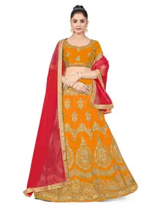 MANVAA Embroidered Beads and Stones Semi-Stitched Lehenga & Unstitched Blouse With Dupatta