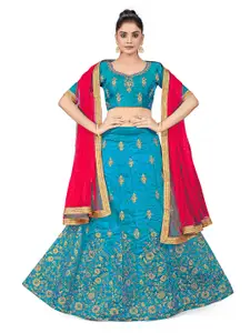 MANVAA Embroidered Beads and Stones Semi-Stitched Lehenga & Unstitched Blouse With Dupatta