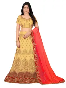 MANVAA Embroidered Beads and Stones Semi-Stitched Lehenga & Unstitched Blouse With Dupatta