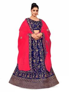 MANVAA Embroidered Beads & Stones Semi-Stitched Lehenga & Unstitched Blouse With Dupatta