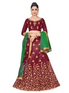 MANVAA Embroidered Beads and Stones Semi-Stitched Lehenga & Unstitched Blouse With Dupatta