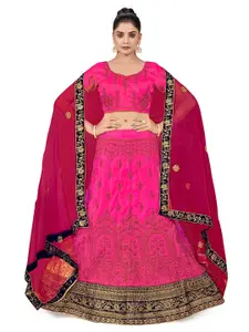 MANVAA Embroidered Beads & Stones Semi-Stitched Lehenga & Unstitched Blouse With Dupatta