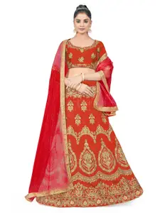 MANVAA Embroidered Beads and Stones Semi-Stitched Lehenga & Unstitched Blouse With Dupatta