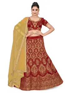 MANVAA Embroidered Zari Semi-Stitched Lehenga & Unstitched Blouse With Dupatta