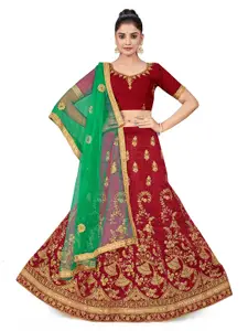 MANVAA Embroidered Beads and Stones Semi-Stitched Lehenga & Unstitched Blouse With Dupatta