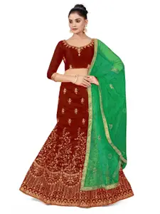 MANVAA Embroidered Thread Work Semi-Stitched Lehenga & Unstitched Blouse With Dupatta