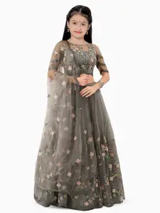BAESD Girls Embroidered Net Semi-Stitched Lehenga & Unstitched Blouse With Dupatta