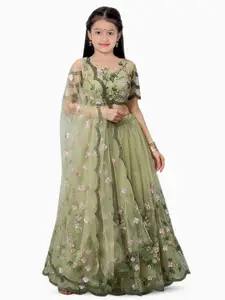 BAESD Girls Embroidered Net Semi-Stitched Lehenga & Unstitched Blouse With Dupatta