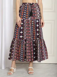 NEUDIS Ethnic Motifs Printed Tiered A-Line Maxi Skirt